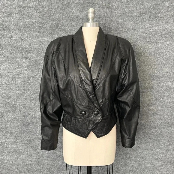 The Leather Ranch Jackets & Blazers - Vintage 80s Leather Ranch Jacket Womens 2 / Small Black Cropped Boxy Glam Rock